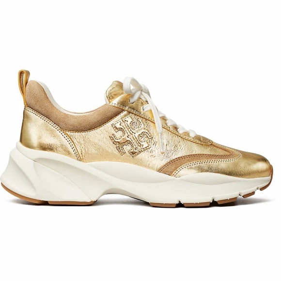 NWT Authentic Tory Burch T Monogram Good Luck Sneakers Size 11 M Gold - Picture 5 of 10